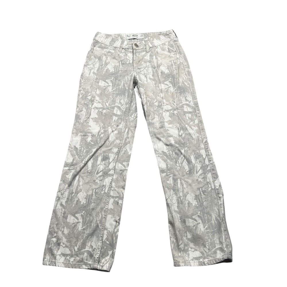 Hollister Low-Rise Baggy Jeans Womens 0R W25 Grey White Camo Tree Print Y2K